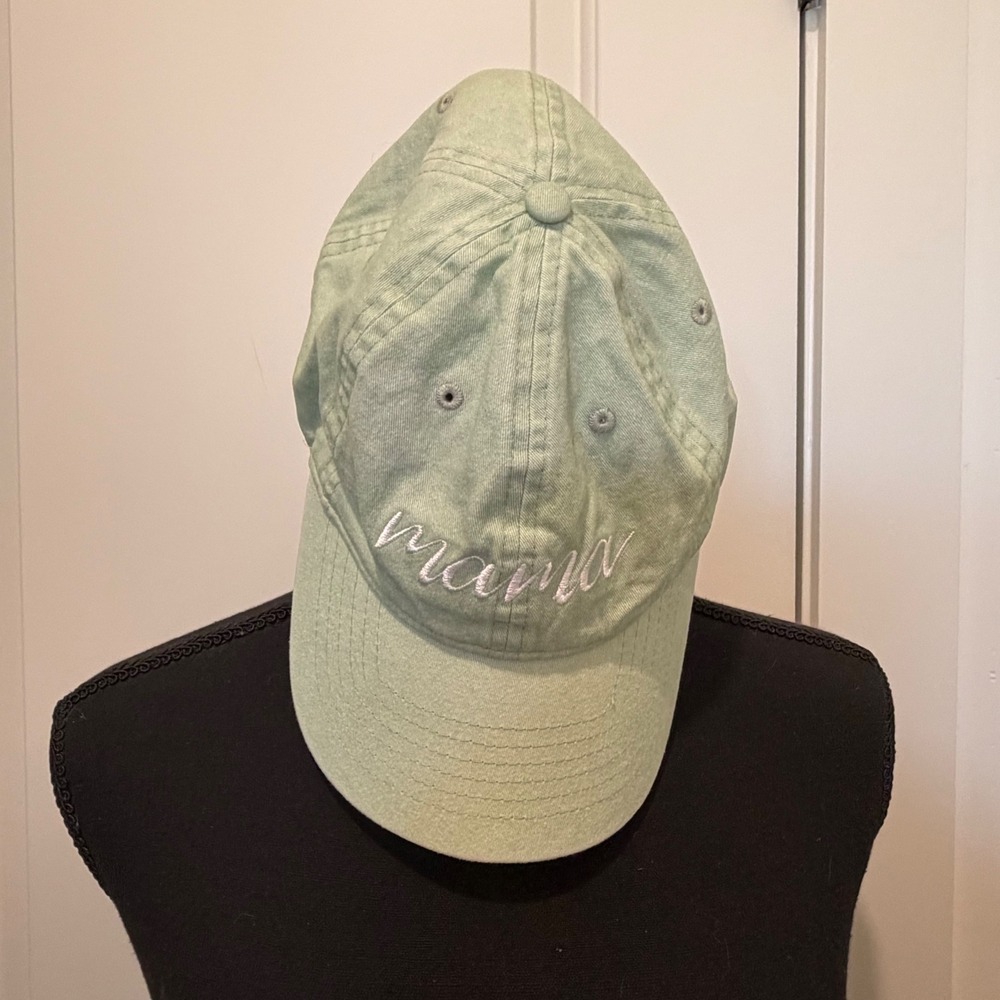 Mama Embroidered Baseball Cap Mint Green Washed Cotton Adjustable Hat OSFM
